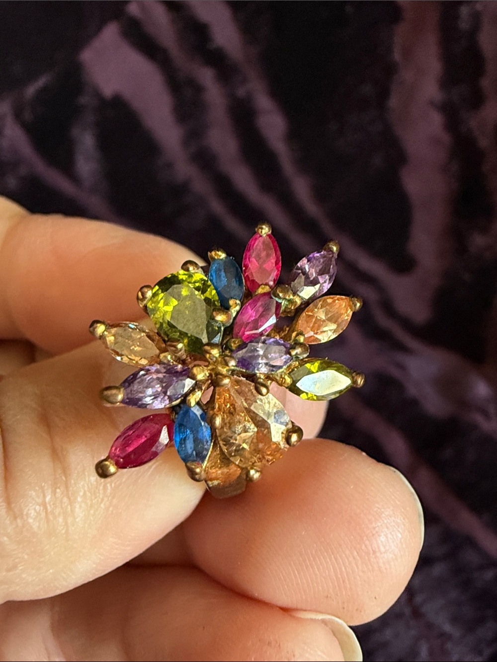 Multicolor Crystal Flower Cocktail Ring - Women's Fashion Jewelry